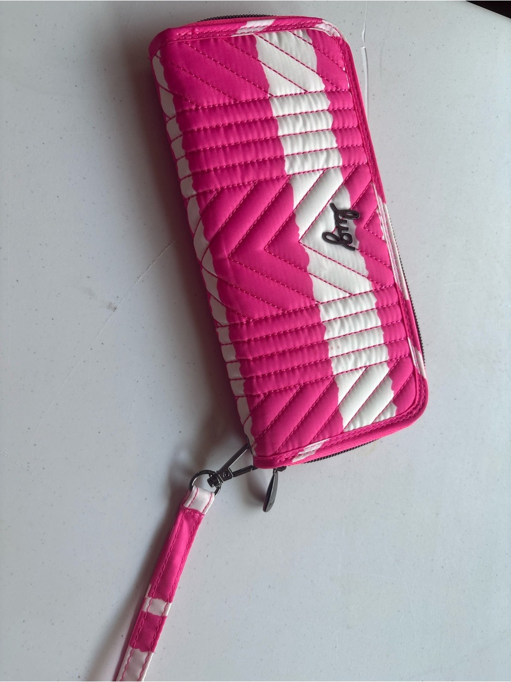 Lug Pink and White Quilted Zip Wallet with Wristlet Strap - Picture 2 of 7